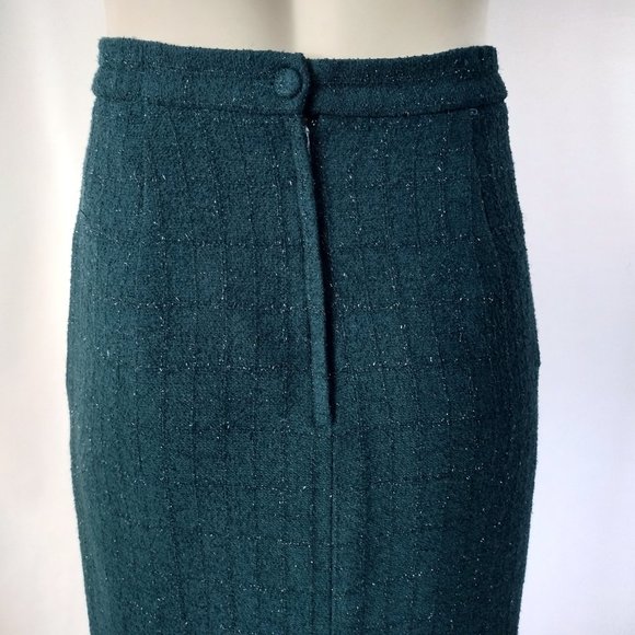 Karen Scott Green Textured High Waisted Pencil Skirt With Pockets - Picture 8 of 10